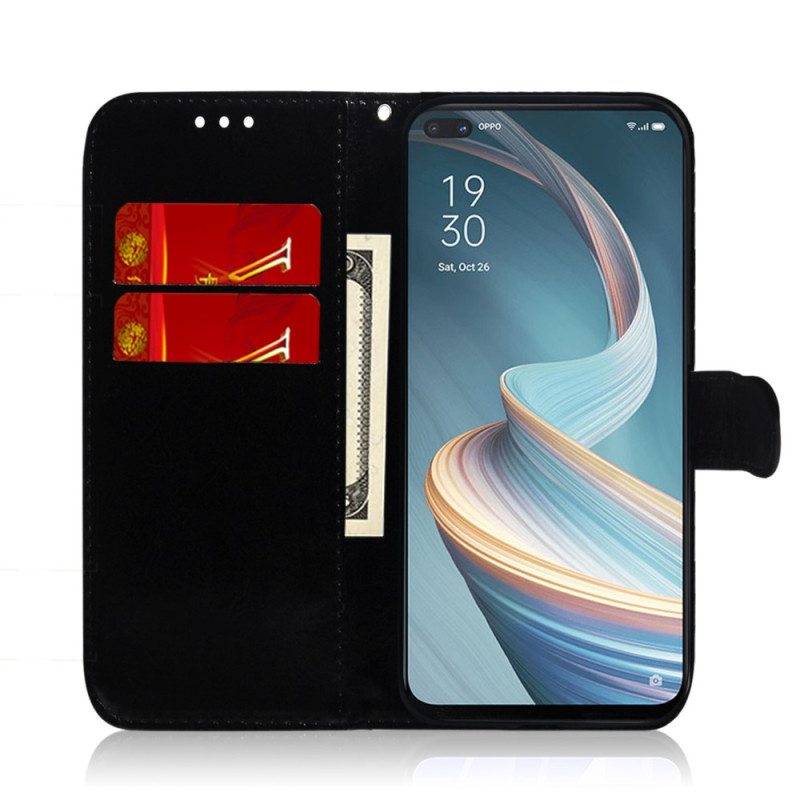 Flip Case Oppo Reno 8 Lite Keinopeilinahka Hihnalla