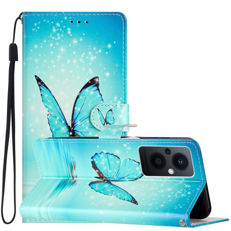 Kotelot Oppo Reno 8 Lite Suojaketju Kuori Siniset Perhoset Hihnalla