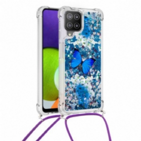 Case Samsung Galaxy A22 Kiristysnyörillä Kiristysnyöri Paljettiperhosia