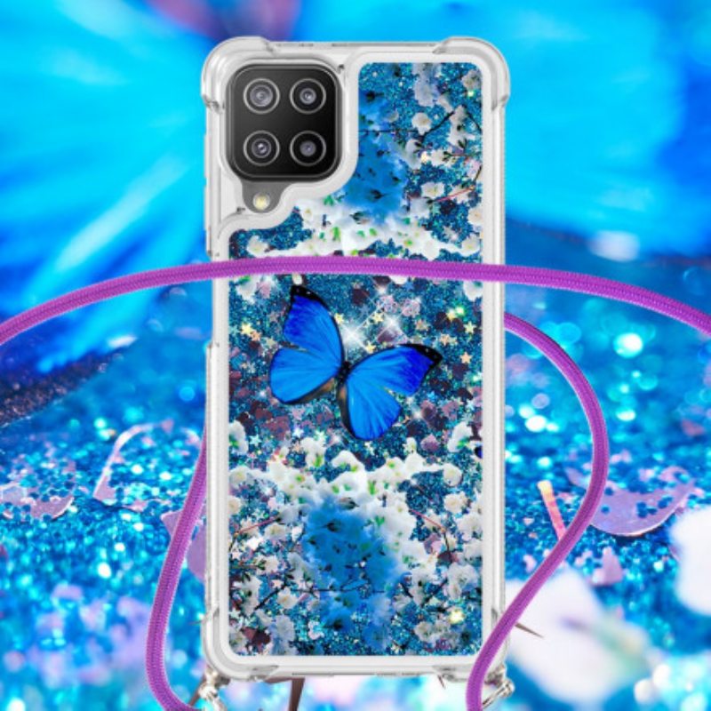 Case Samsung Galaxy A22 Kiristysnyörillä Kiristysnyöri Paljettiperhosia