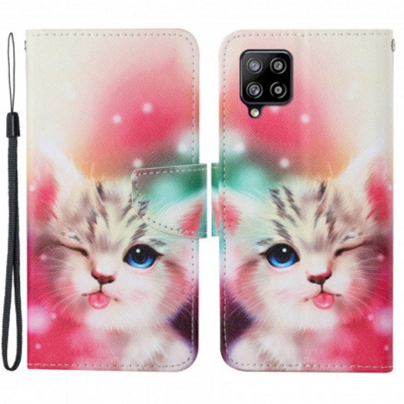 Kotelot Samsung Galaxy A22 Cutie Cat Kaulanauhalla