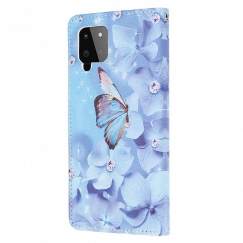 Kotelot Samsung Galaxy A22 Suojaketju Kuori Strappy Diamond Perhoset