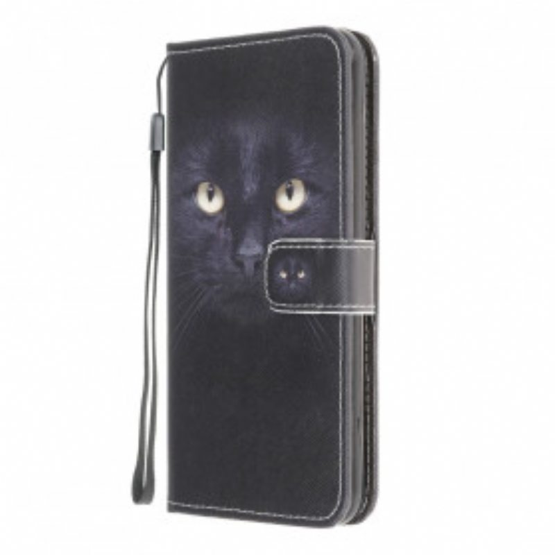 Nahkakotelo Samsung Galaxy A22 Suojaketju Kuori Strappy Black Cat Eyes