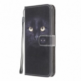 Nahkakotelo Samsung Galaxy A22 Suojaketju Kuori Strappy Black Cat Eyes