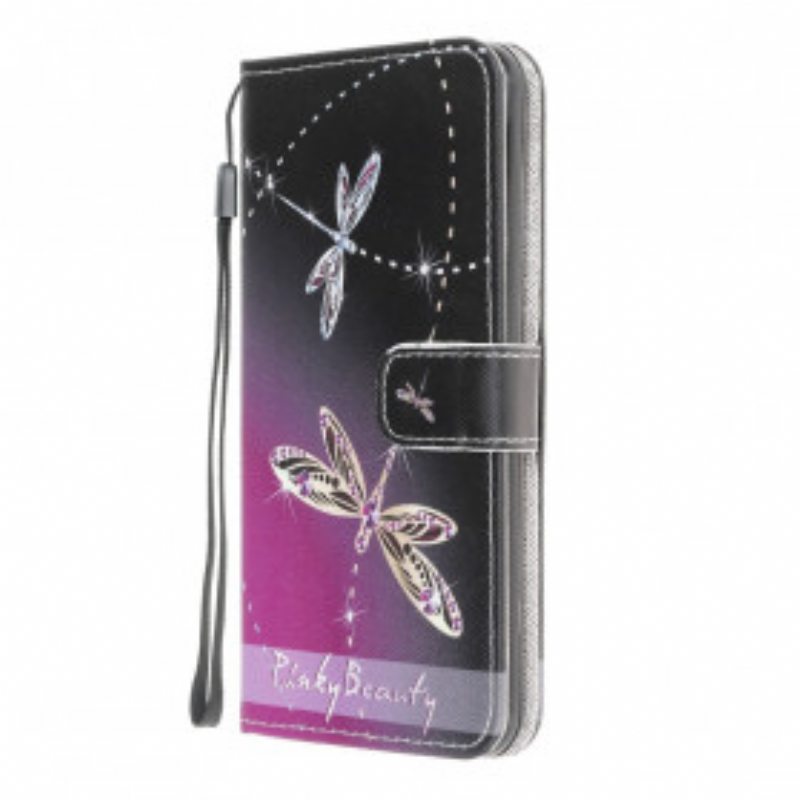 Nahkakotelo Samsung Galaxy A22 Suojaketju Kuori Strappy Dragonflies