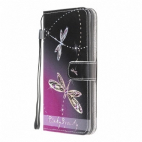 Nahkakotelo Samsung Galaxy A22 Suojaketju Kuori Strappy Dragonflies