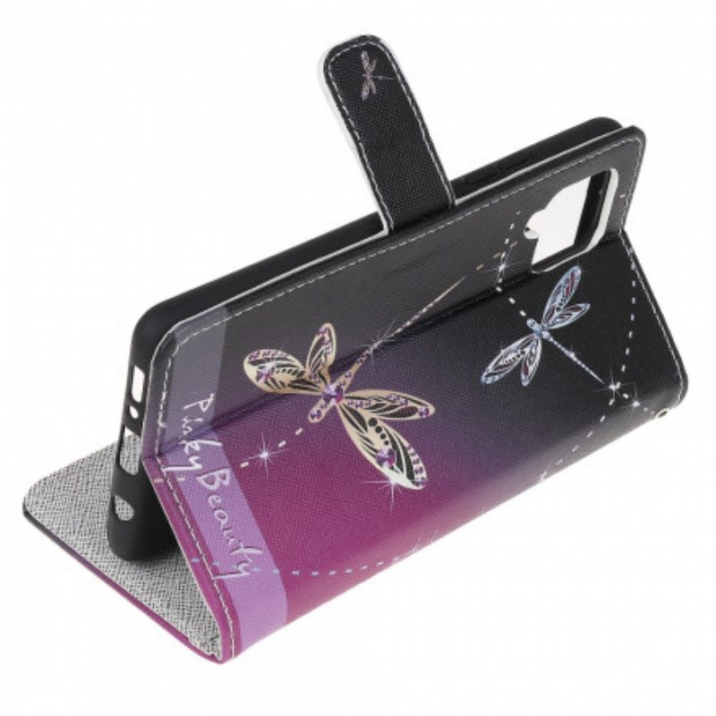 Nahkakotelo Samsung Galaxy A22 Suojaketju Kuori Strappy Dragonflies