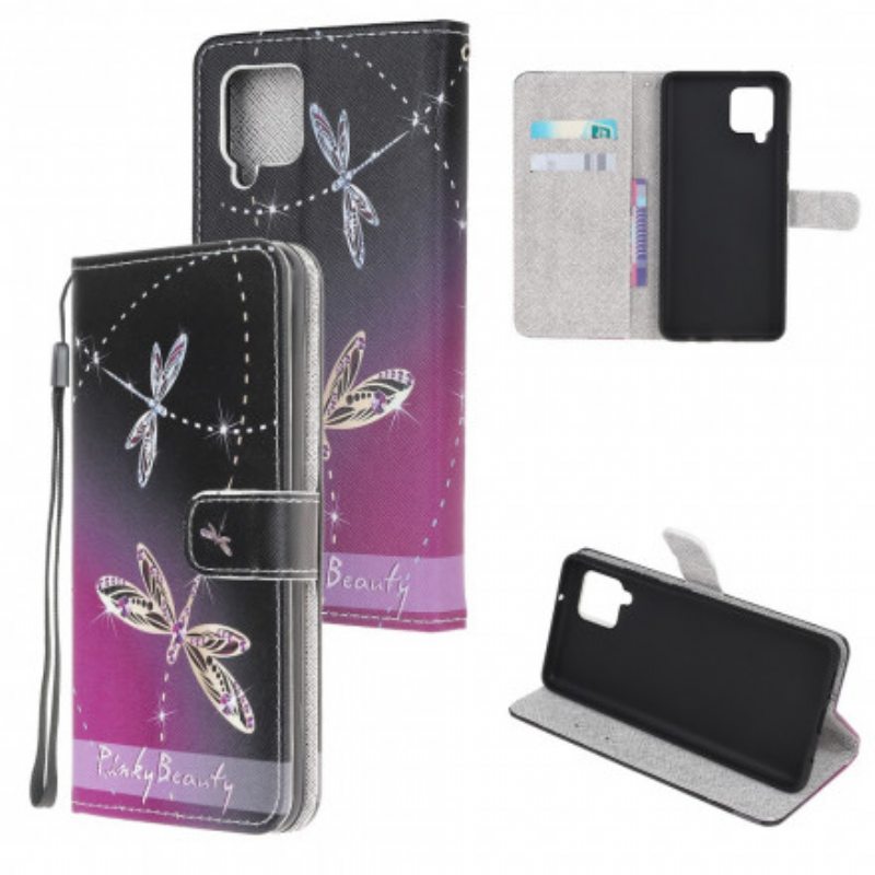 Nahkakotelo Samsung Galaxy A22 Suojaketju Kuori Strappy Dragonflies