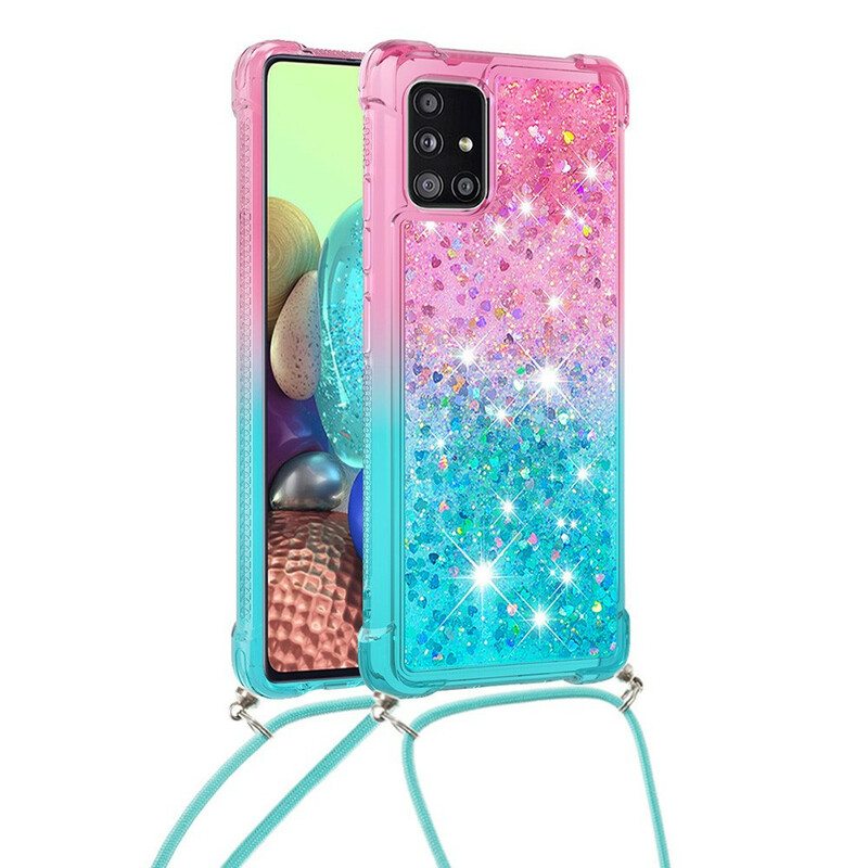 Case Samsung Galaxy A71 Silikonipaljetteja Ja Johto