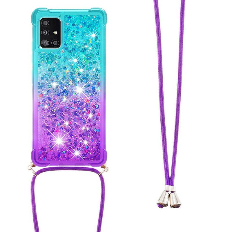 Case Samsung Galaxy A71 Silikonipaljetteja Ja Johto