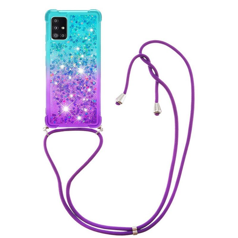 Case Samsung Galaxy A71 Silikonipaljetteja Ja Johto