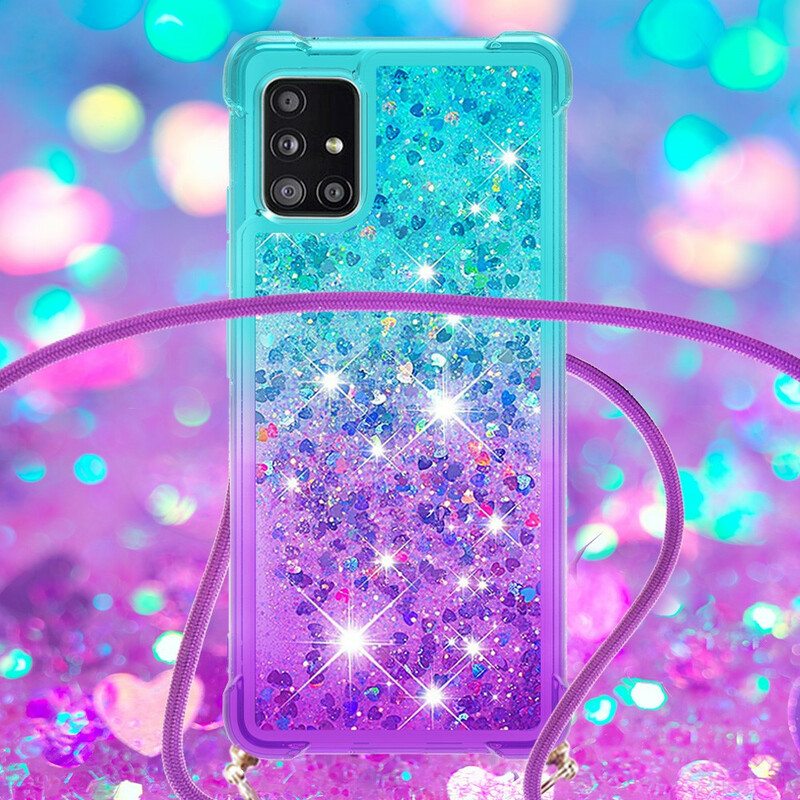 Case Samsung Galaxy A71 Silikonipaljetteja Ja Johto