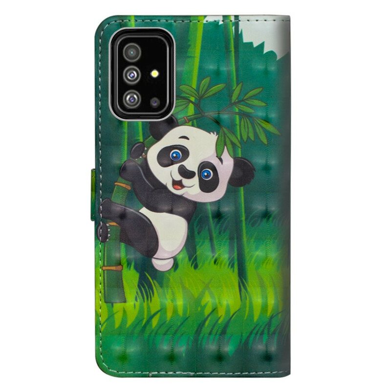 Nahkakotelo Samsung Galaxy A71 Panda Ja Bambu