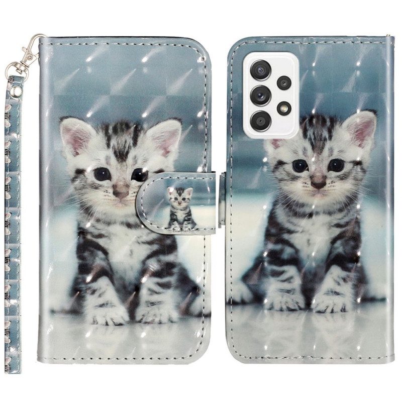 Flip Case Samsung Galaxy A53 5G Suojaketju Kuori Strappy Kitten