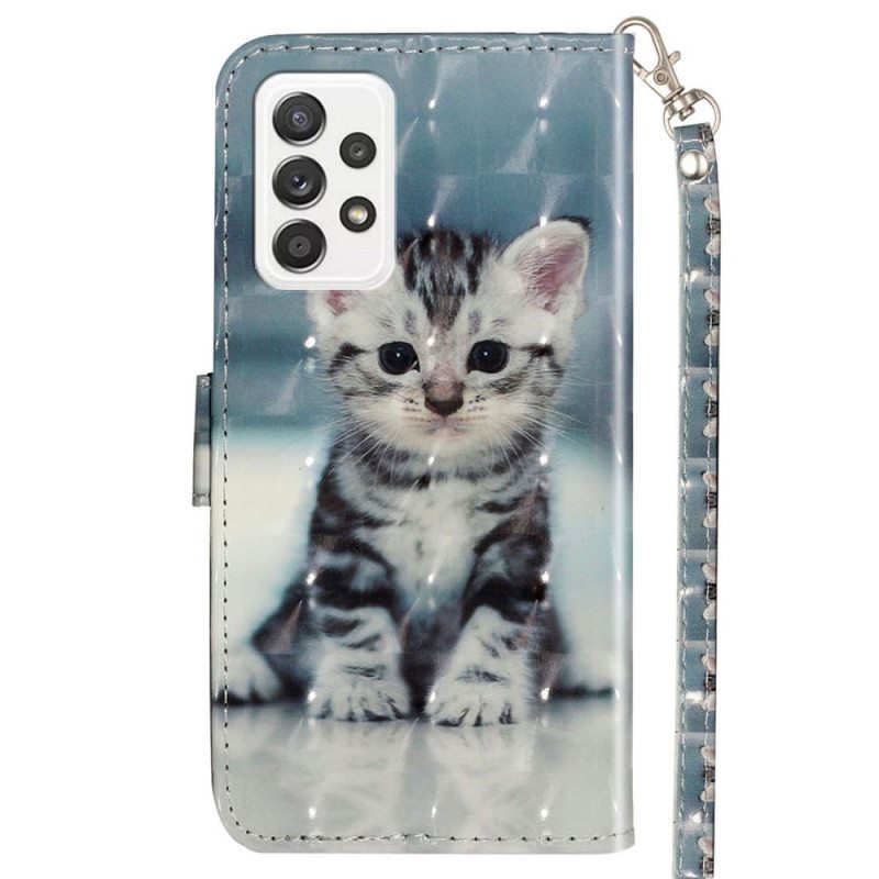 Flip Case Samsung Galaxy A53 5G Suojaketju Kuori Strappy Kitten