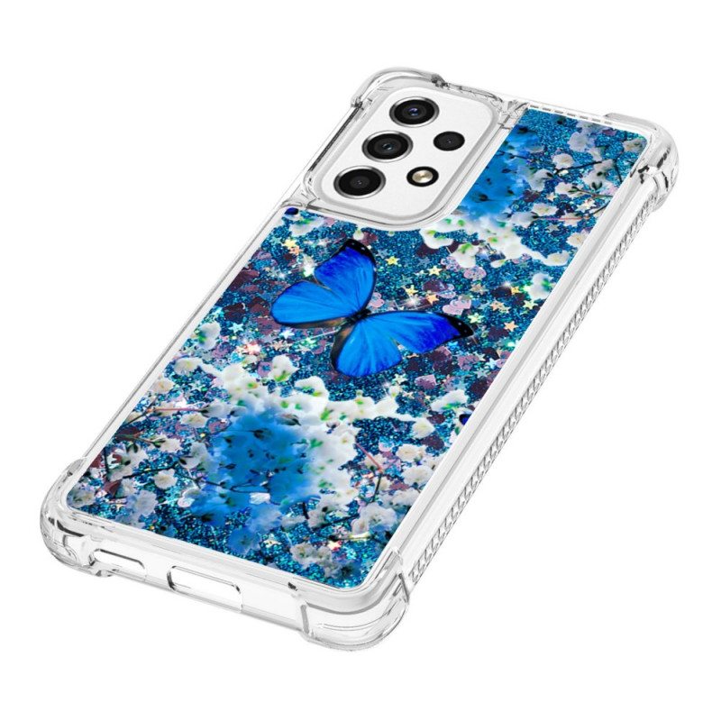 Kuori Samsung Galaxy A53 5G Glitter Blue Perhoset