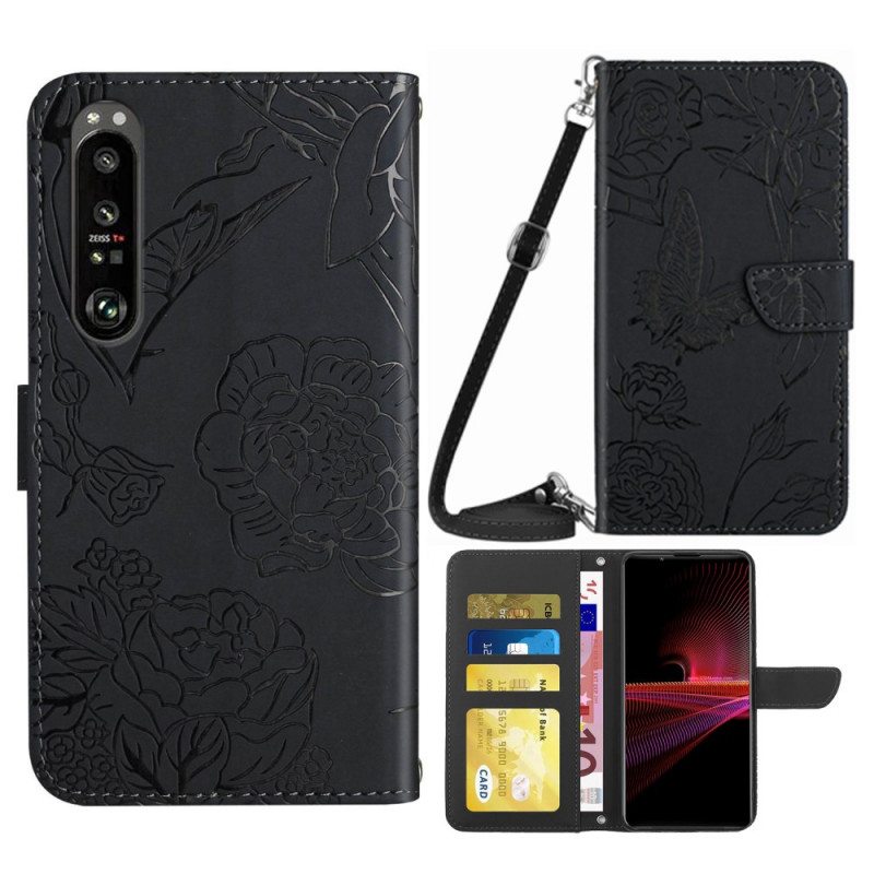 Flip Case Sony Xperia 1 IV Perhoset Ja Olkahihna