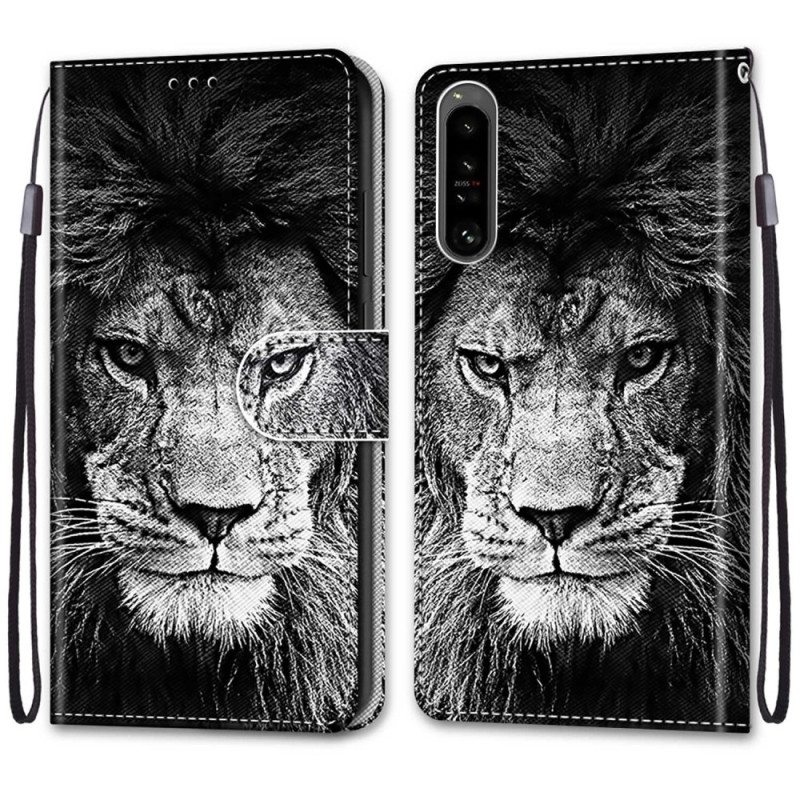 Nahkakotelo Sony Xperia 1 IV Suojaketju Kuori Lanyard Lion