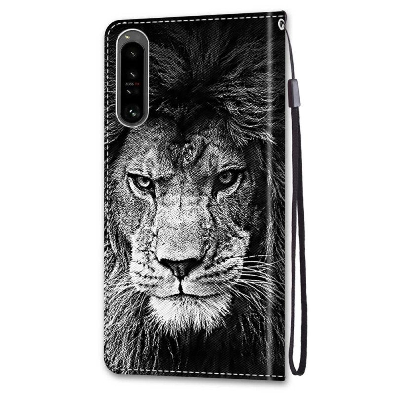 Nahkakotelo Sony Xperia 1 IV Suojaketju Kuori Lanyard Lion