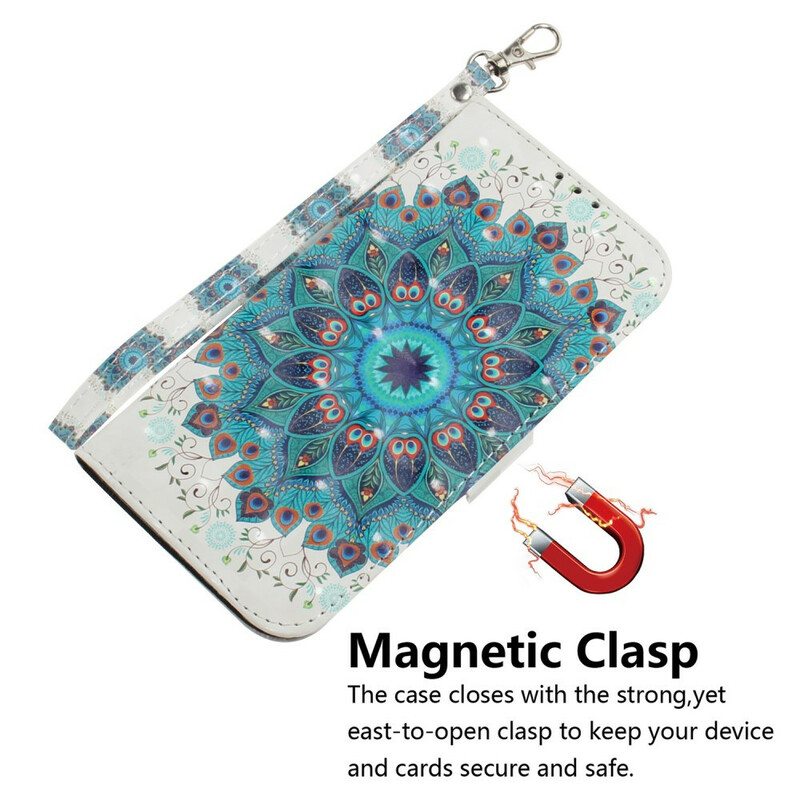 Flip Case Samsung Galaxy S21 FE Suojaketju Kuori Mestarillinen Mandala Hihnalla