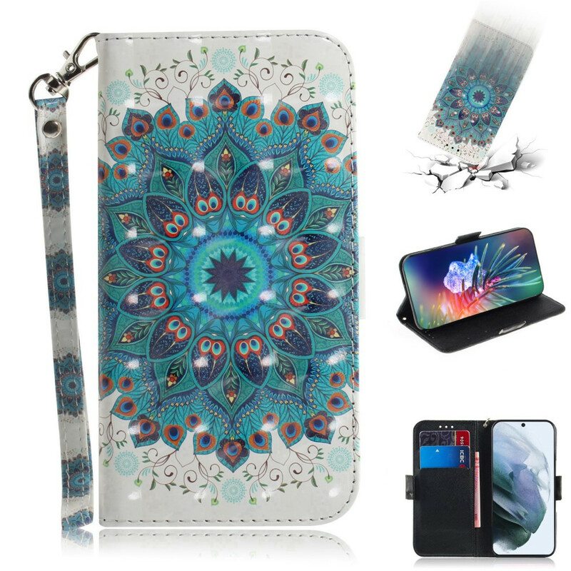 Flip Case Samsung Galaxy S21 FE Suojaketju Kuori Mestarillinen Mandala Hihnalla