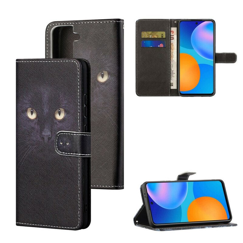 Flip Case Samsung Galaxy S21 FE Suojaketju Kuori Strappy Black Cat Eyes