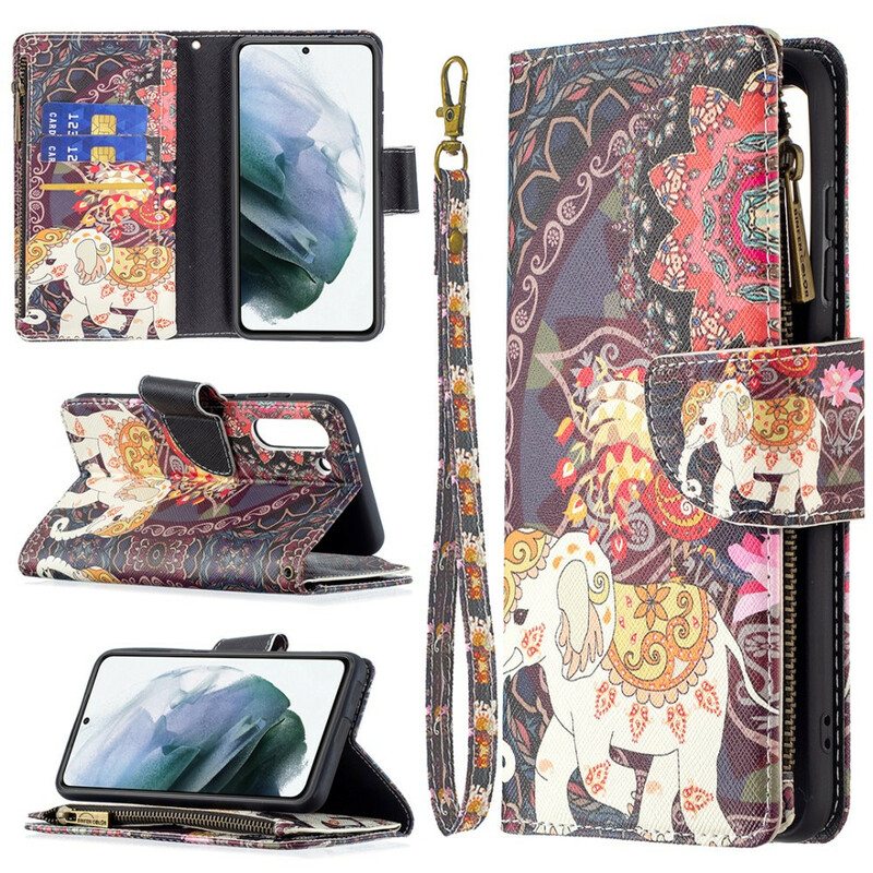 Kotelot Samsung Galaxy S21 FE Elephant Vetoketjullinen Tasku