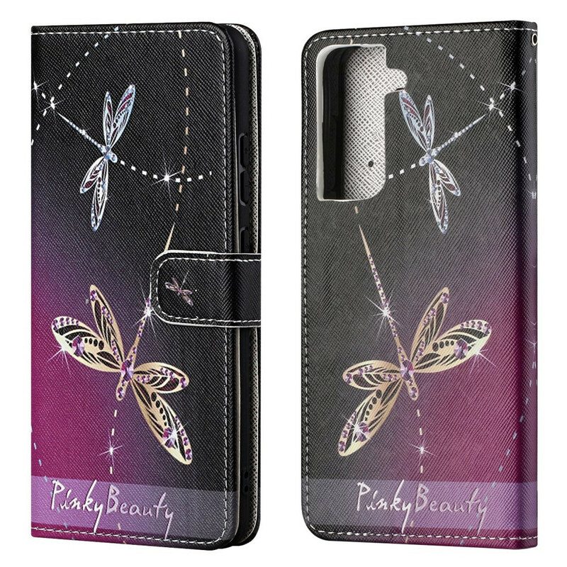 Kotelot Samsung Galaxy S21 FE Suojaketju Kuori Strappy Dragonflies