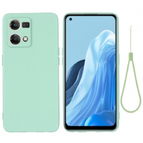 Case Oppo Reno 7 Nestemäinen Silikoni Kaulanauhalla