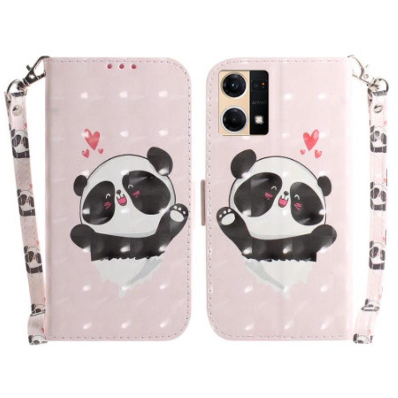 Kotelot Oppo Reno 7 Suojaketju Kuori Panda Love With Lanyard