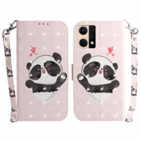 Kotelot Oppo Reno 7 Suojaketju Kuori Panda Love With Lanyard