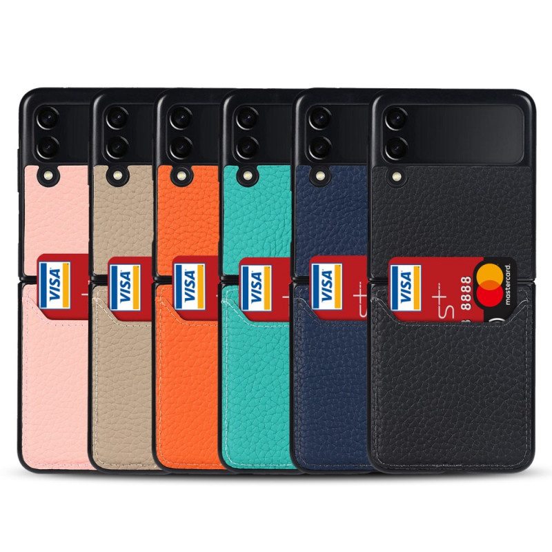 Case Samsung Galaxy Z Flip 3 5G Kotelot Flip Aito Litchin Nahkainen Korttikotelo