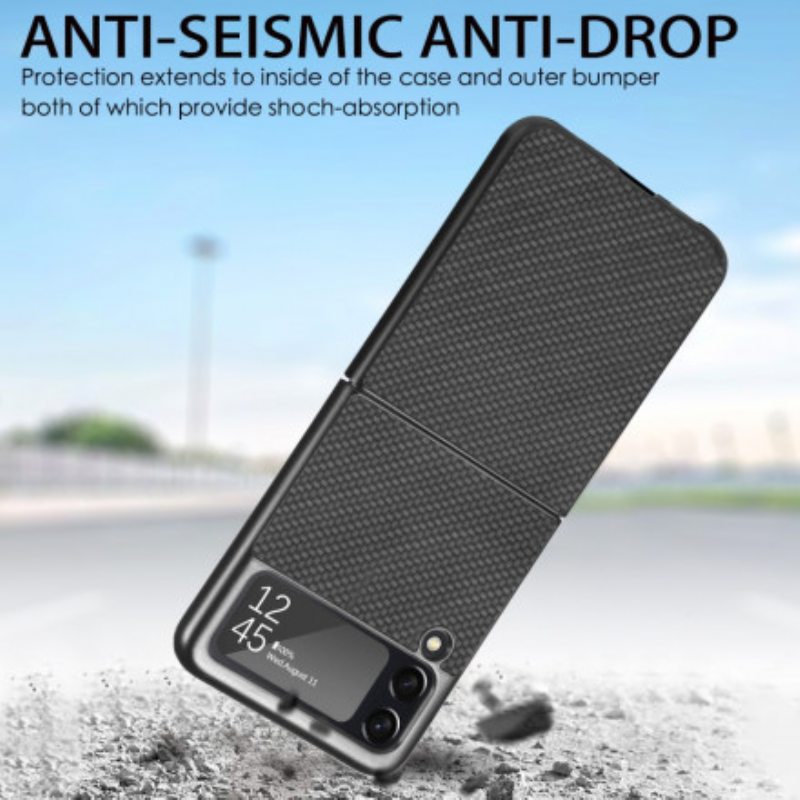 Case Samsung Galaxy Z Flip 3 5G Kotelot Flip Teksturoitu Hiilikuitu