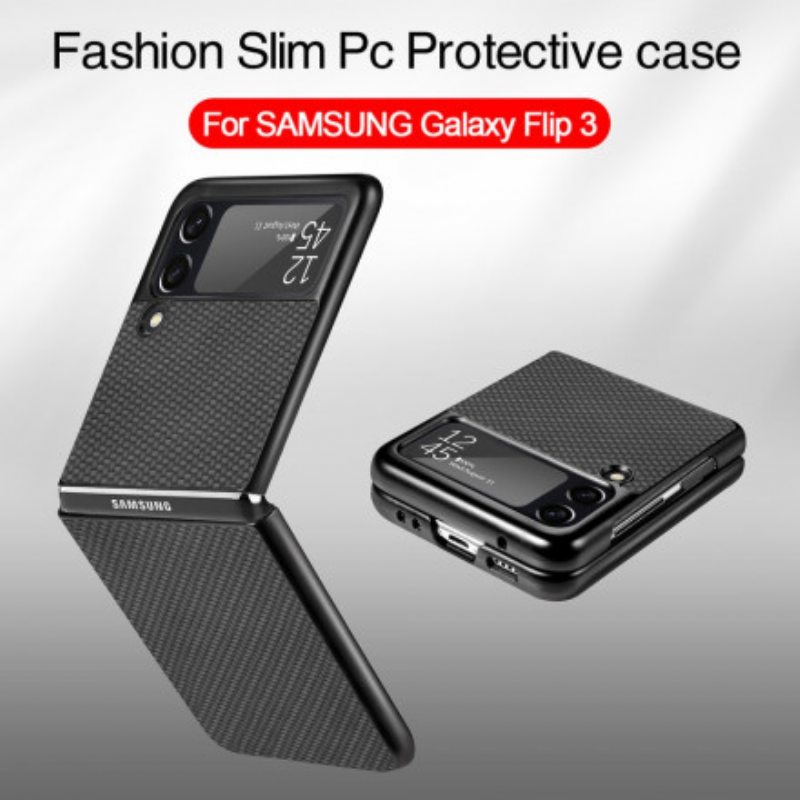 Case Samsung Galaxy Z Flip 3 5G Kotelot Flip Teksturoitu Hiilikuitu