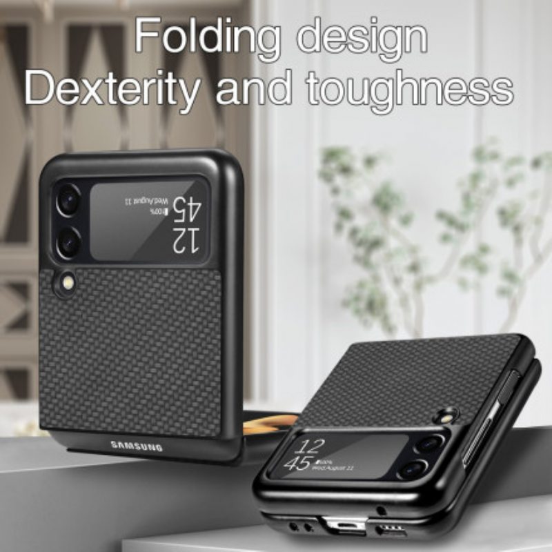 Case Samsung Galaxy Z Flip 3 5G Kotelot Flip Teksturoitu Hiilikuitu