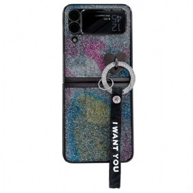 Kuori Samsung Galaxy Z Flip 3 5G Kotelot Flip Paljetteja Charms Ja Lanyard