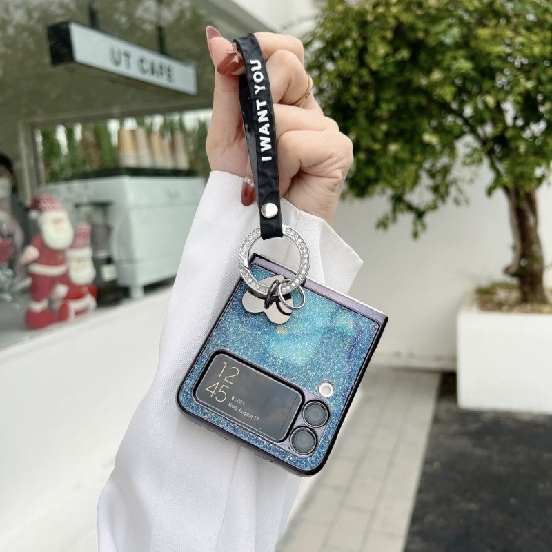 Kuori Samsung Galaxy Z Flip 3 5G Kotelot Flip Paljetteja Charms Ja Lanyard