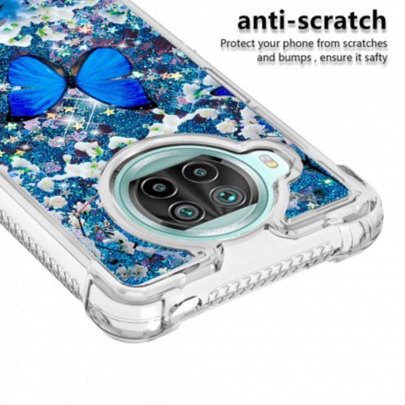 Kuori Xiaomi Mi 10T Lite Glitter Blue Perhoset