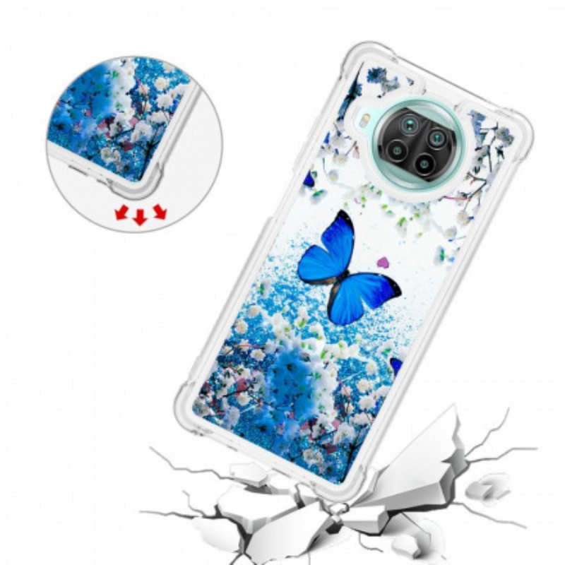 Kuori Xiaomi Mi 10T Lite Glitter Blue Perhoset