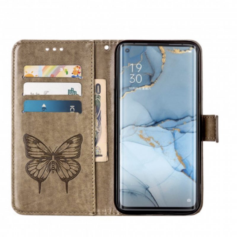 Nahkakotelo Xiaomi Mi 11 (5G) Butterfly Design Kaulanauhalla