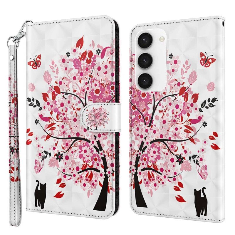 Flip Case Samsung Galaxy S23 5G Suojaketju Kuori Kissa Ja Tangapuu