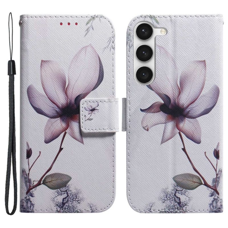 Flip Case Samsung Galaxy S23 5G Vaaleanpunainen Kukka