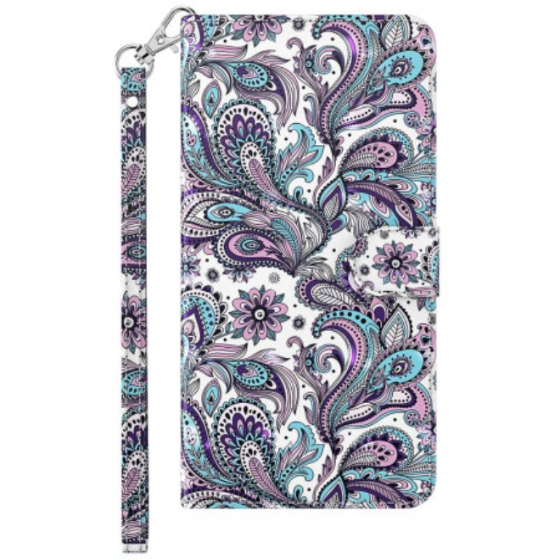 Nahkakotelo Samsung Galaxy S23 5G Suojaketju Kuori Strappy Paisley -kuvio