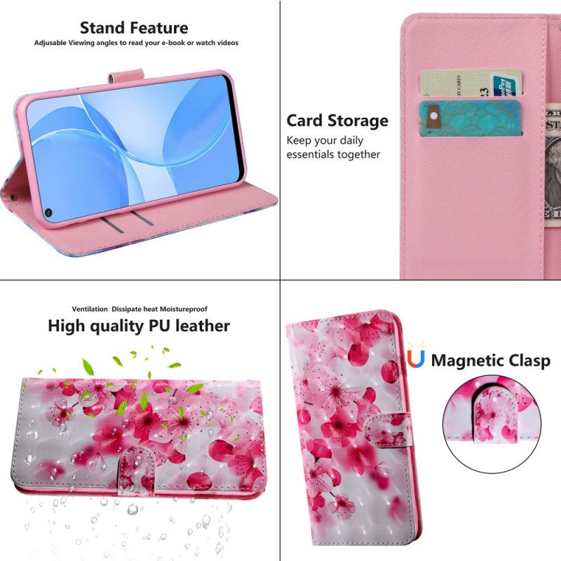 Flip Case Oppo A16 / A16s Vaaleanpunaiset Kukat