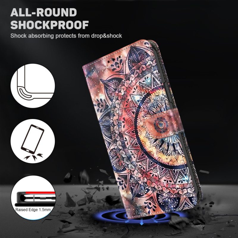 Flip Case iPhone 15 Pro Suojaketju Kuori Mandala Hihnalla