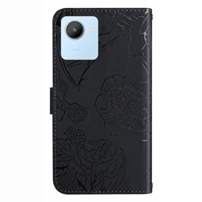 Kotelot Realme C30 Suojaketju Kuori Strap Flowers Paillon