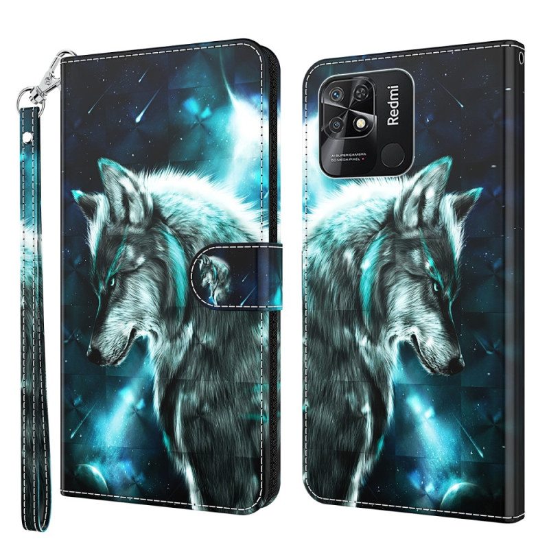 Flip Case Xiaomi Redmi 10C Suojaketju Kuori Lanyard Wolf