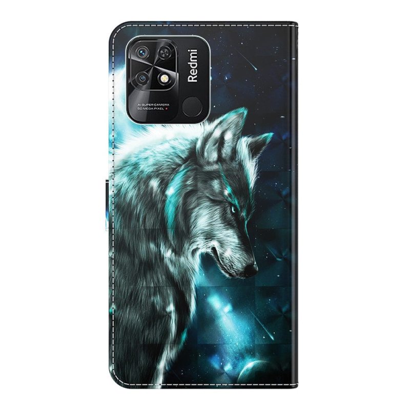 Flip Case Xiaomi Redmi 10C Suojaketju Kuori Lanyard Wolf