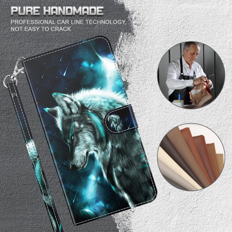 Flip Case Xiaomi Redmi 10C Suojaketju Kuori Lanyard Wolf