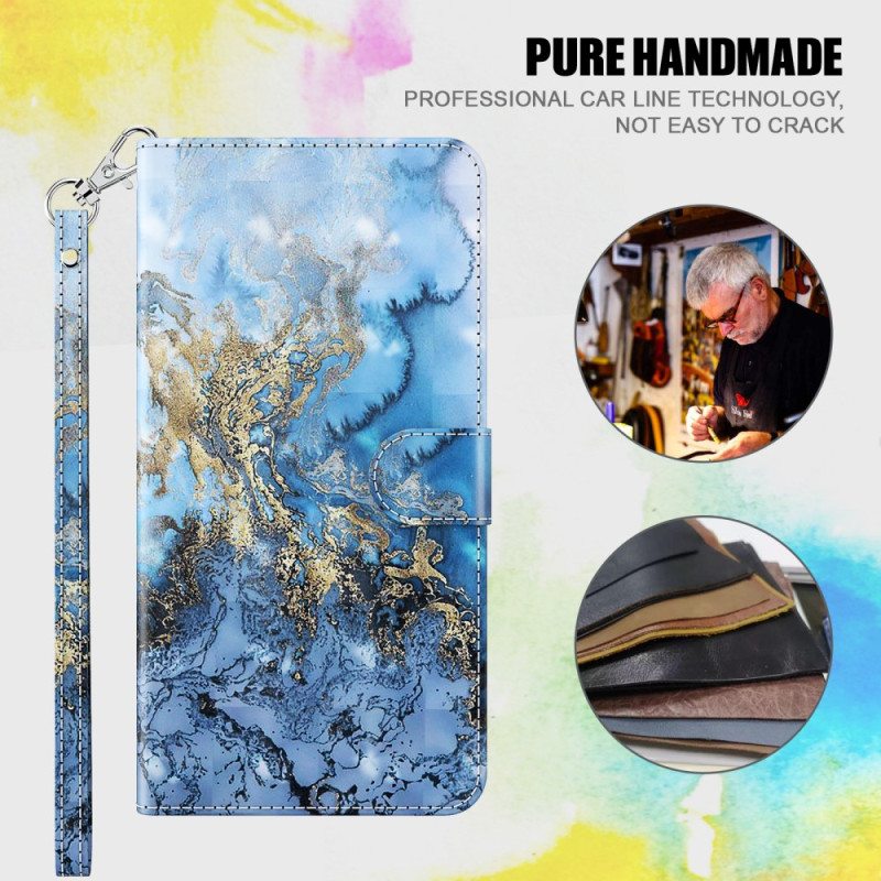 Flip Case Xiaomi Redmi 10C Suojaketju Kuori Strappy Marble Style